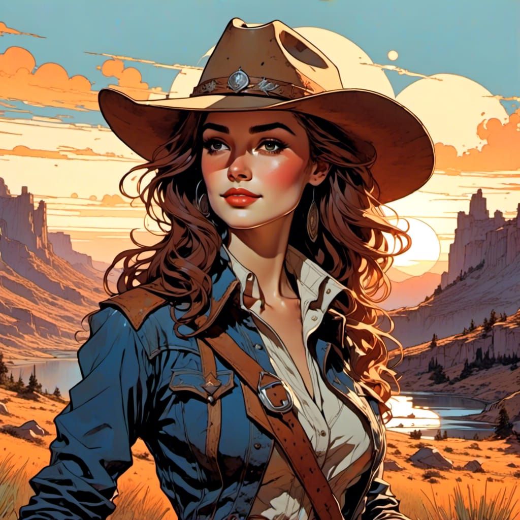 cel-shaded (french actress:1.3)as cowgirl :: (Rise)/(extreme...