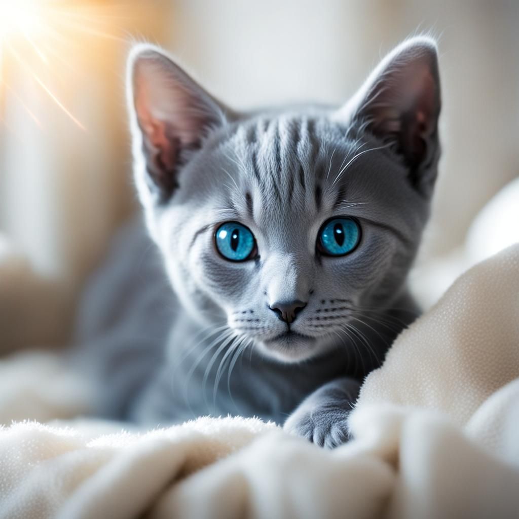 Cute Russian Blue Kitten in Divine Sunshine