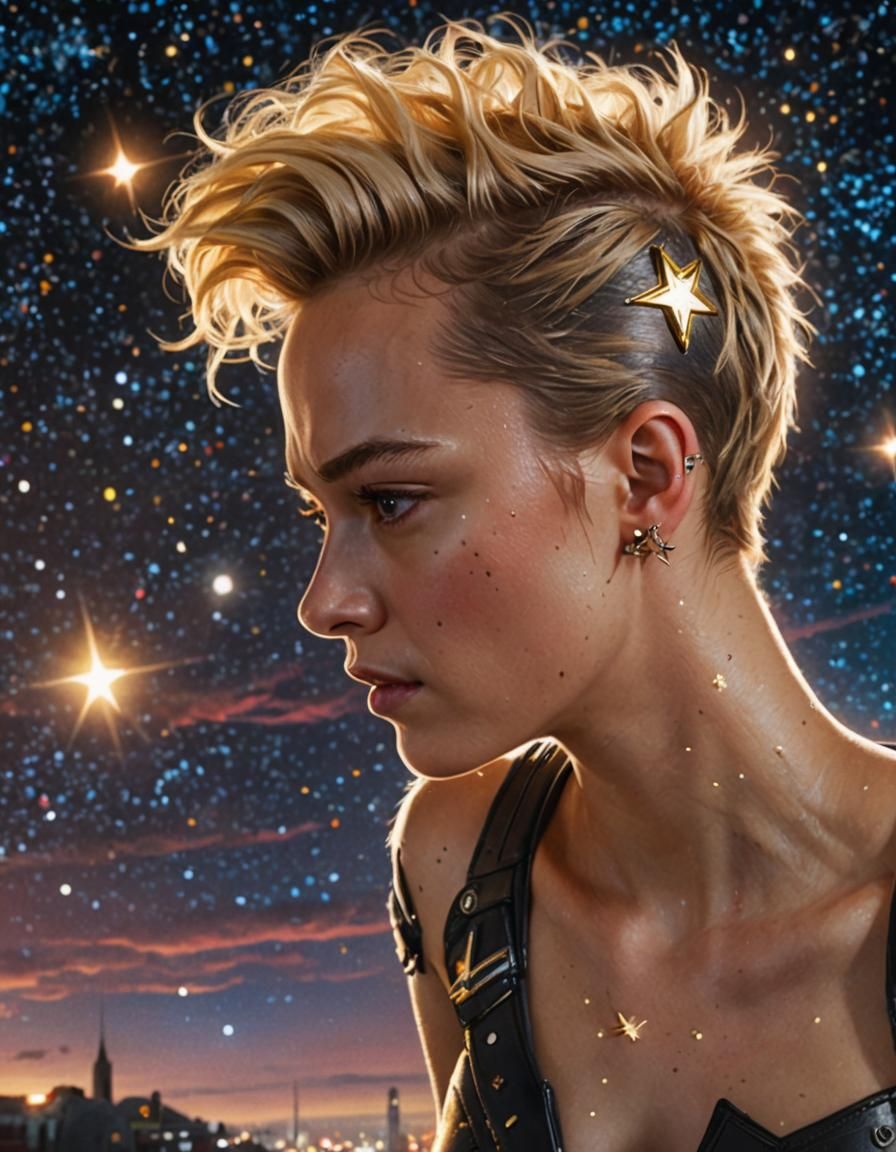 Heroic Superheroine in Starry Night: Digital Matte Painting