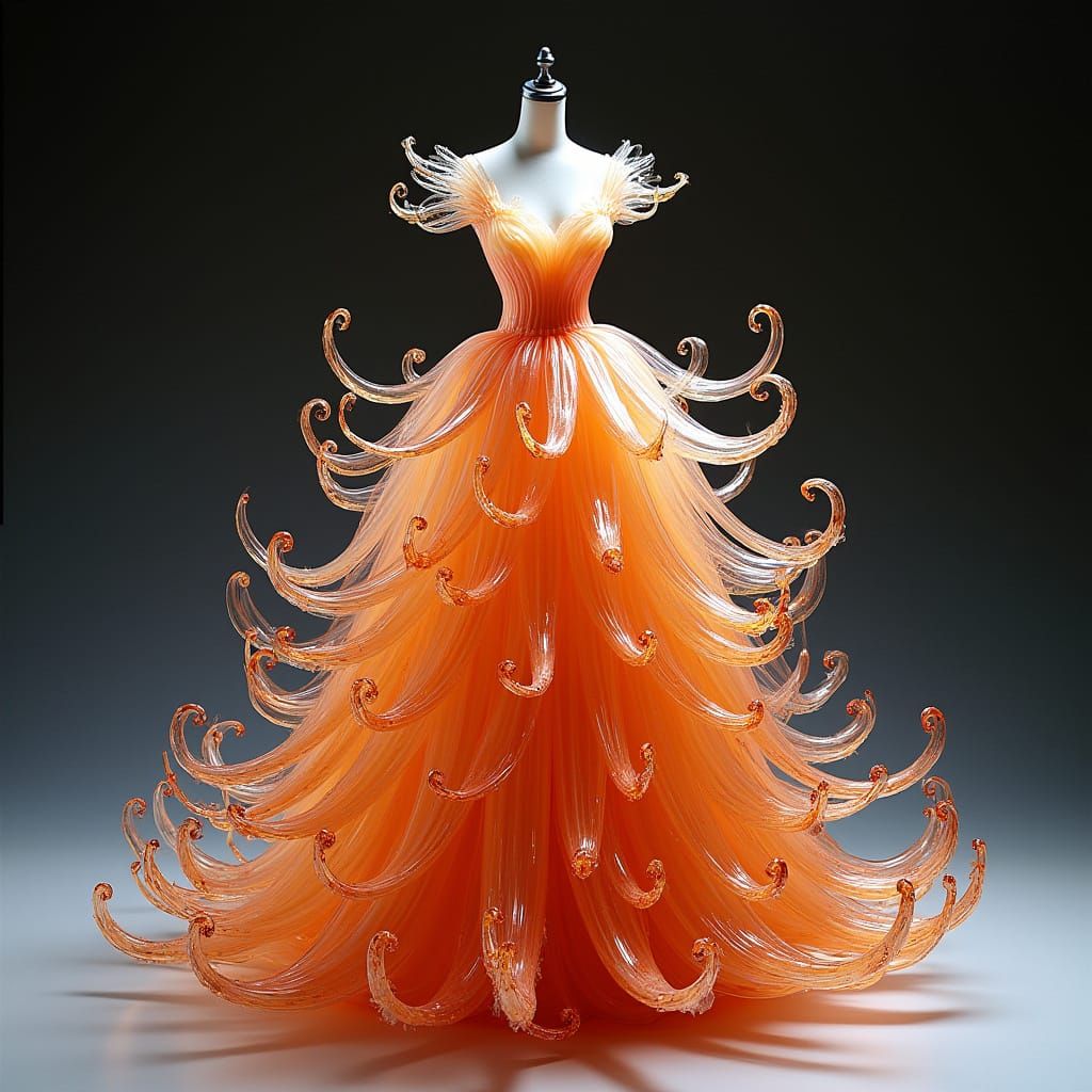Glass Art Nouveau Haute Couture Dress Sculpture
