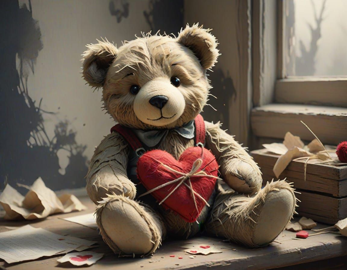 A Fragile Heart, Tenderly Held by a Worn Teddy Bear