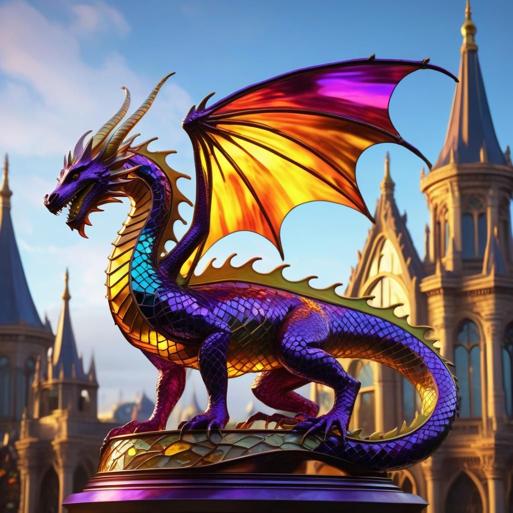 Stained Glass Dragon in Art Nouveau Style