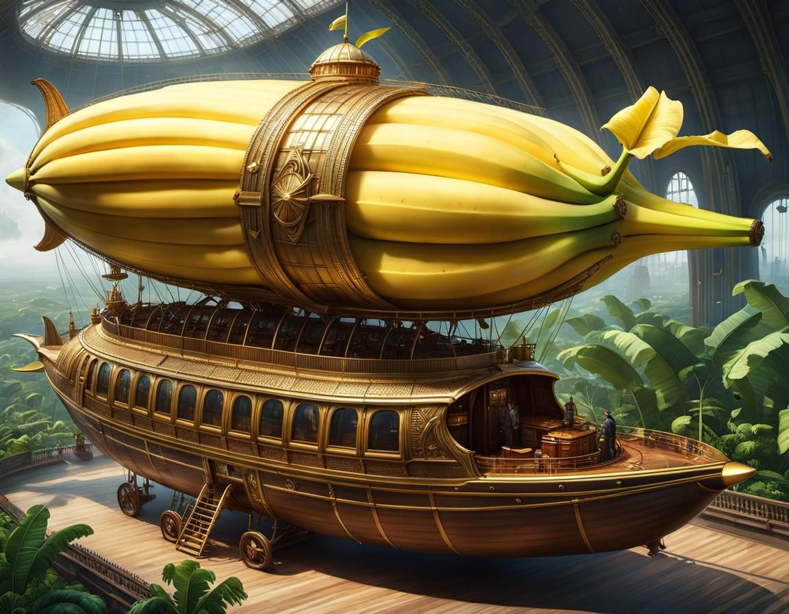Banana Airship: Detailed Digital Art Masterpiece