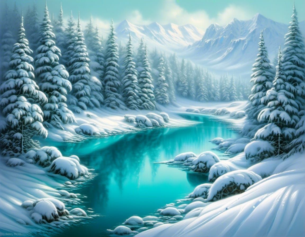 Turquoise Winter Landscape Digital Art