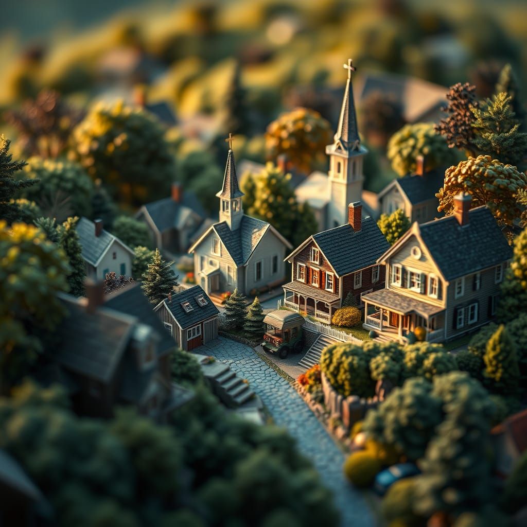 Hyperrealistic Miniature Village Inspired by Shinkai and Mea...
