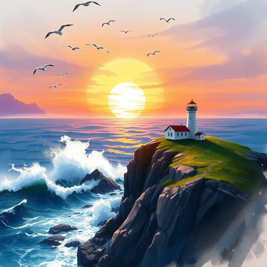 Luminous Coastal Scene in Dreamy Watercolor Style