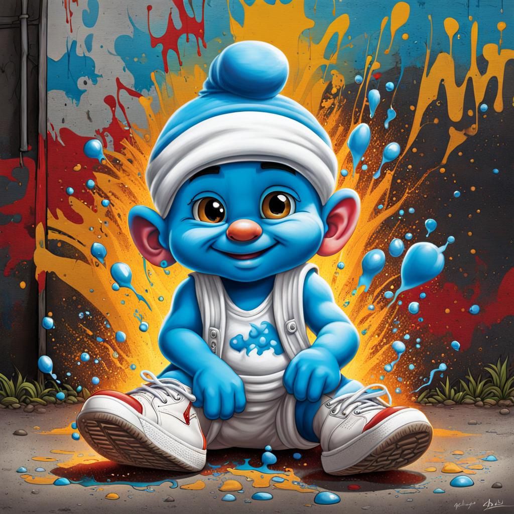 Baby Smurf with Cornrows in Graffiti Art Style