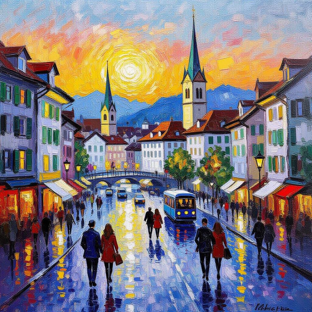Zurich Tourists in Neo-Impressionist Expressionist Style