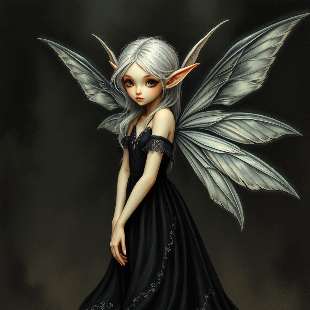Ethereal Fairy Elf in Black Gown with Wings