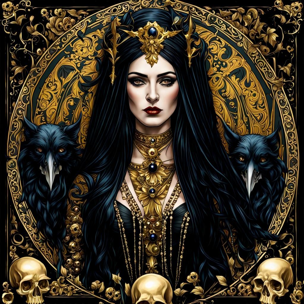 Gilded Tarot Card: Gothic Goddess of Death