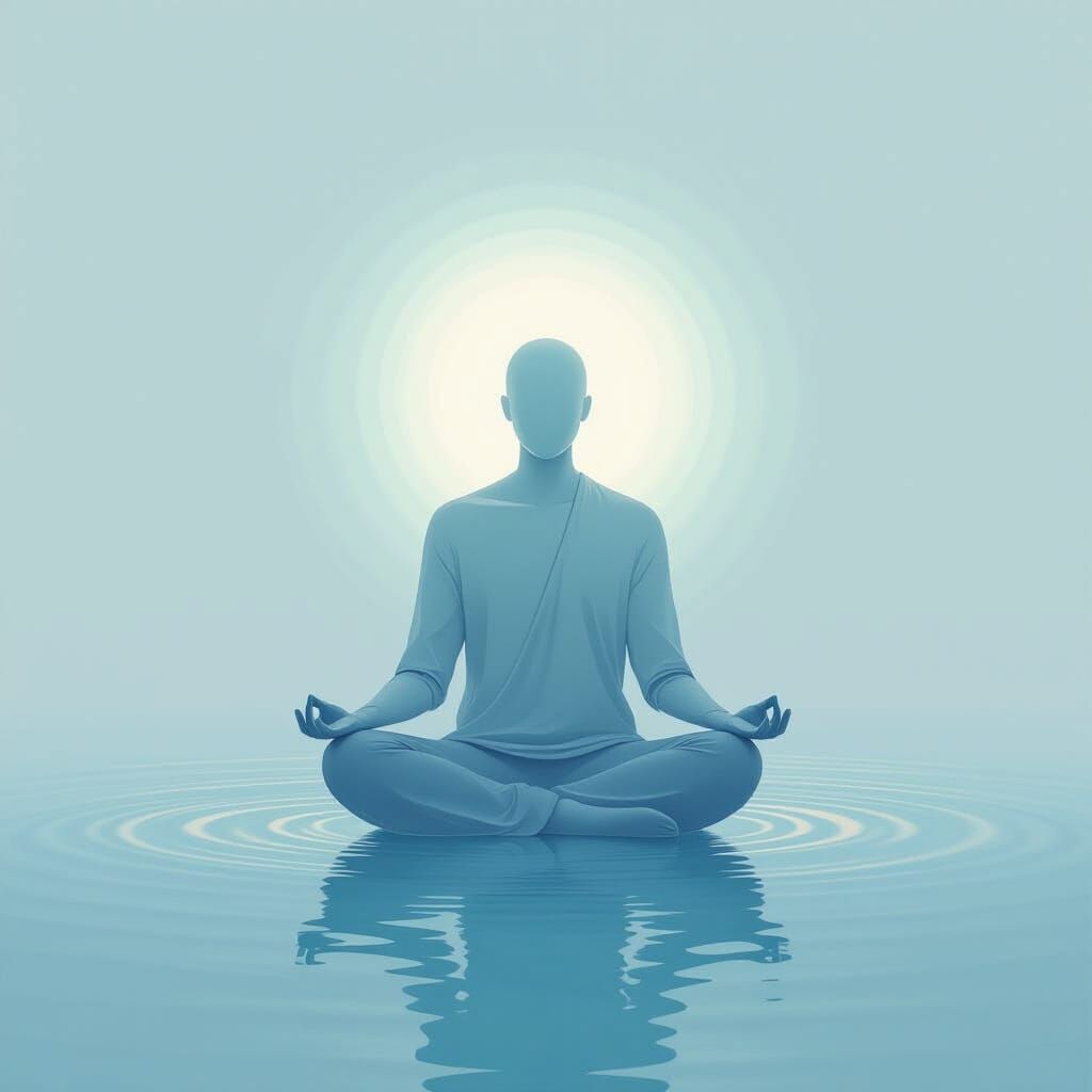 Meditative Figure in Calming Aura, Minimalist Digital Art