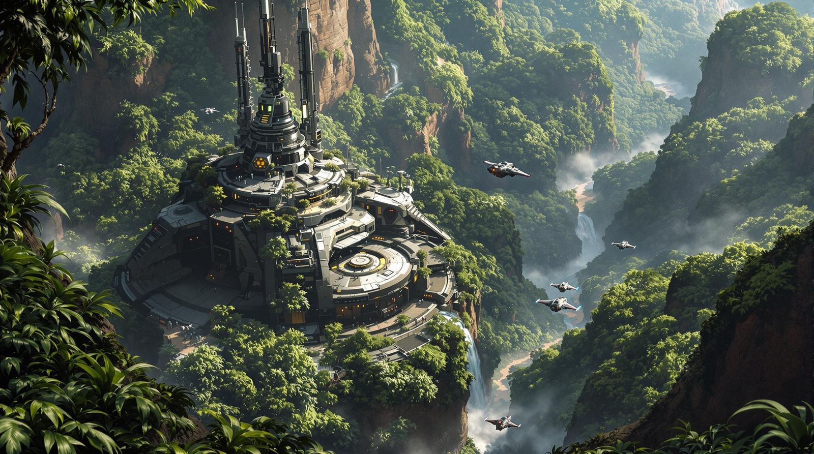 Secret Rebel Base on Jungle Planet in Canyon