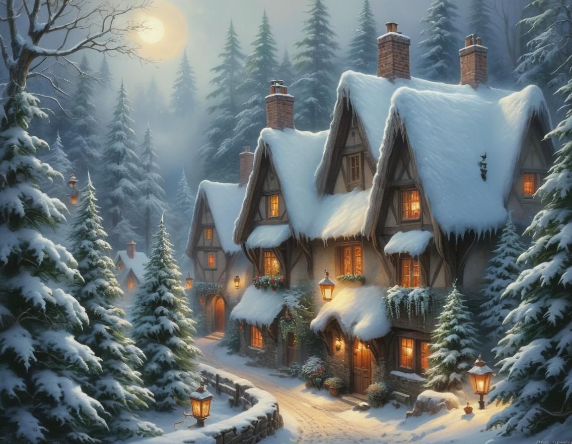 Whimsical Winter Wonderland Village in Frosty Forest