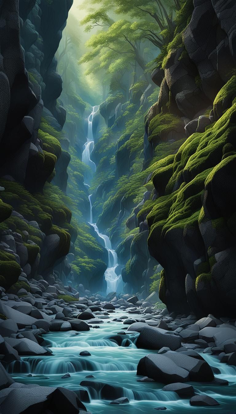 Shimmering Blue Gorge with Roaring Cascades