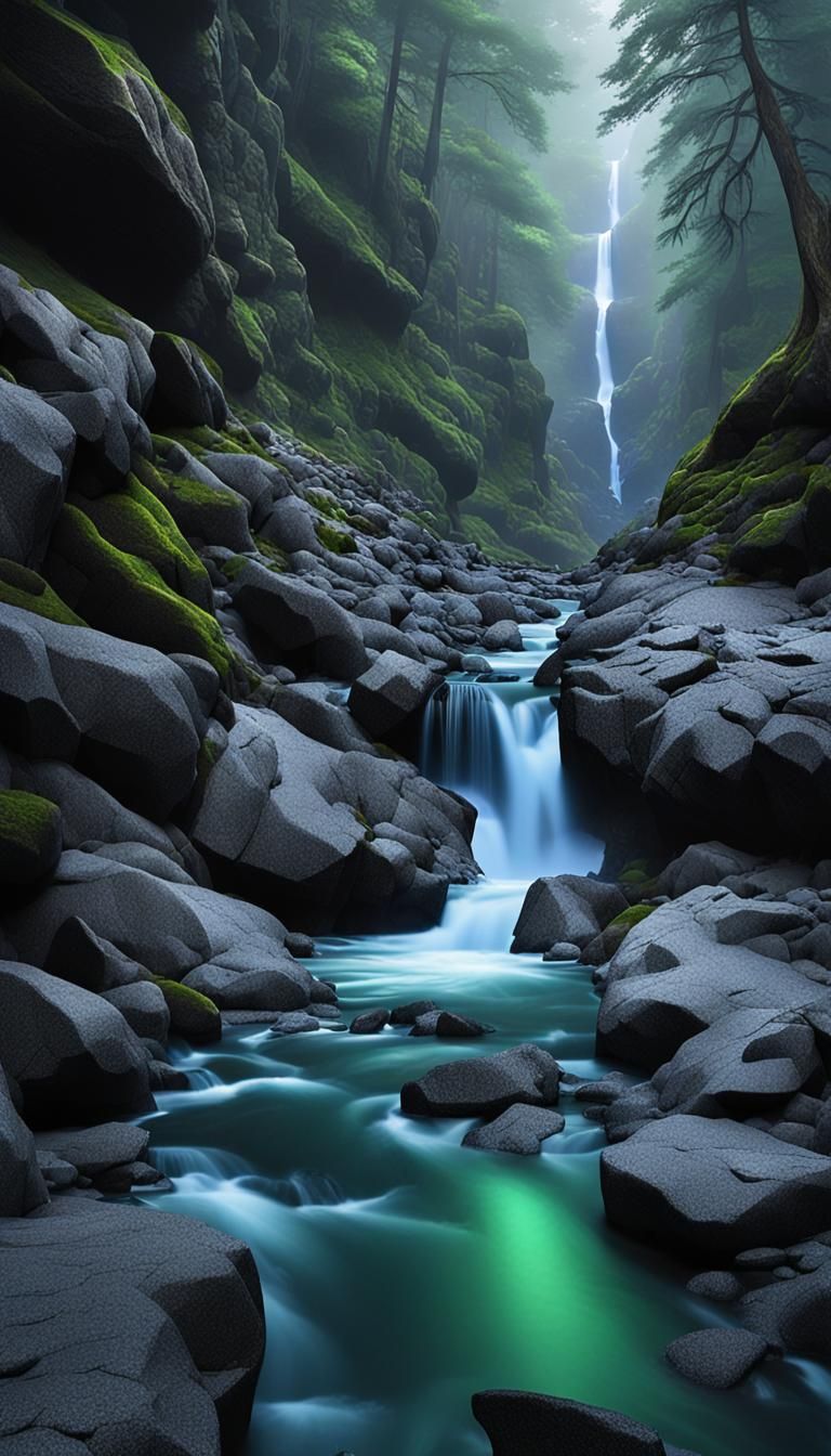 Epic Gorge with Cascading Light in Digital Matte Painting