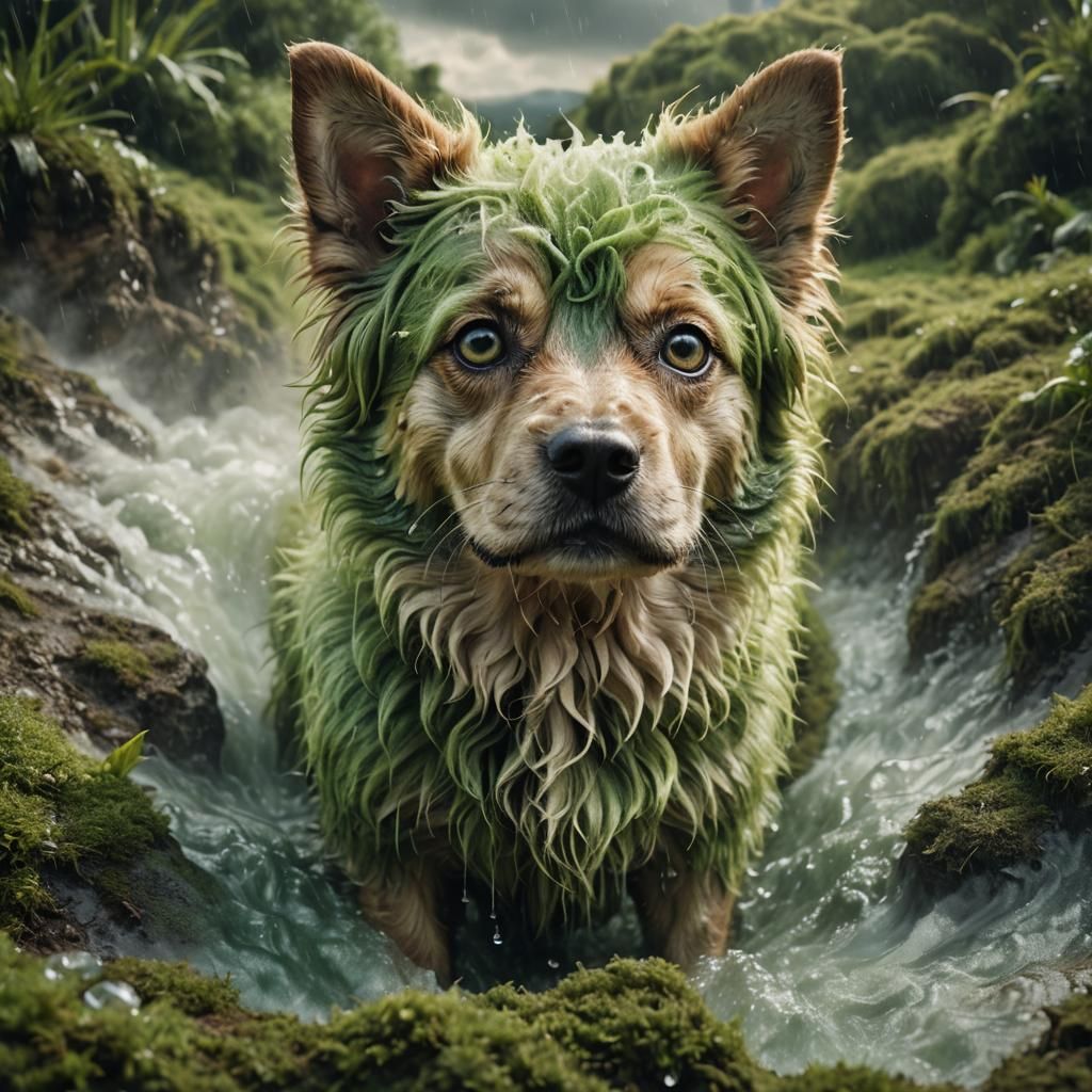 Surreal Earth Dog with Cloud Eyes