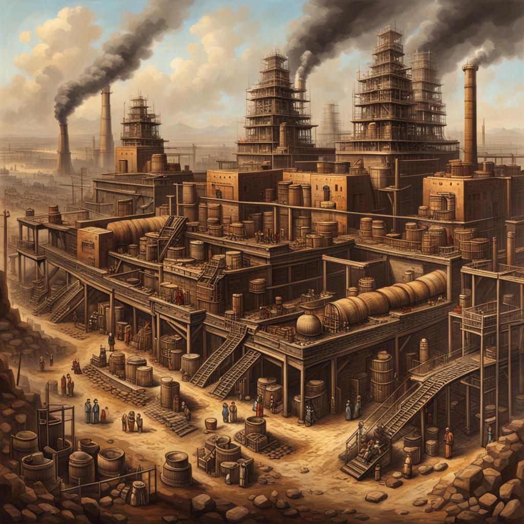 Aztec Oil Refinery in Industrial Age