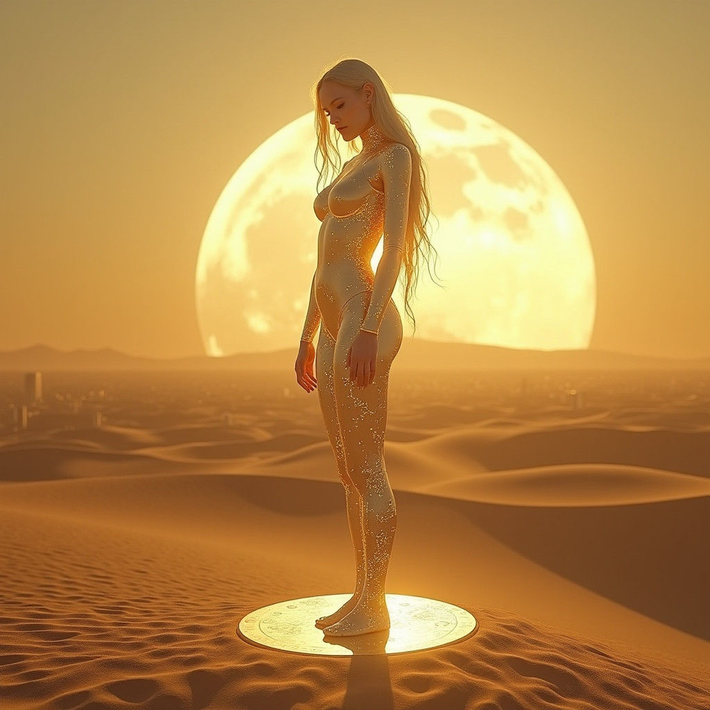 Cyborg Woman in Futuristic Martian Metropolis