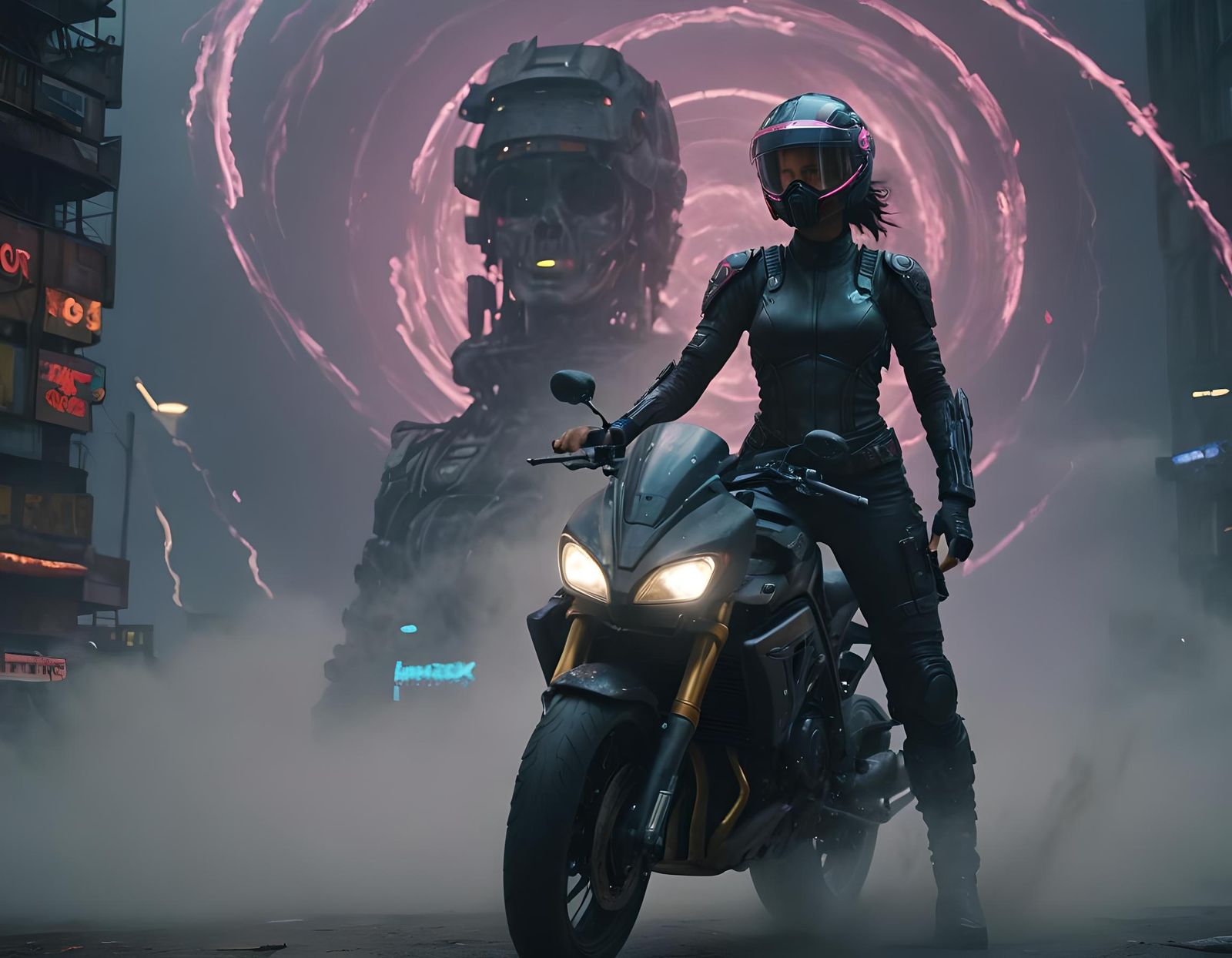 Cyberpunk Woman Before Vortex: Sci-Fi Art in 8K