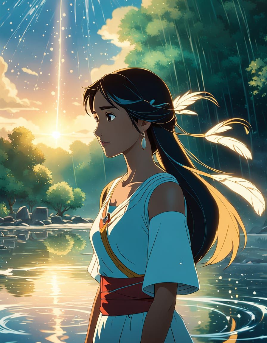 Anime Pocahontas by River in Ghibli Style