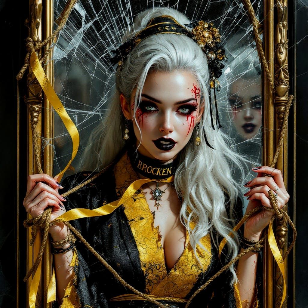 Vampiress in Broken Art Deco Mirror