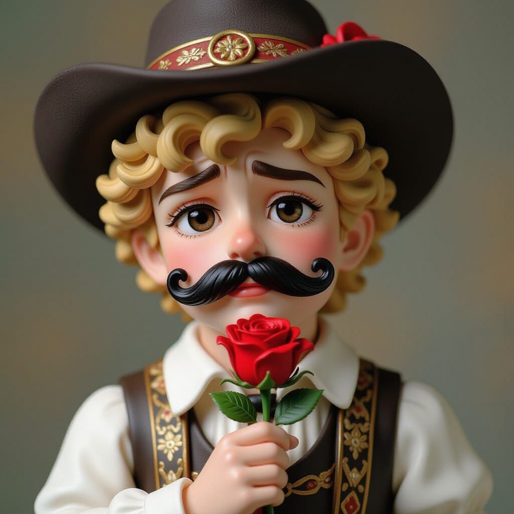 Detailed 3D Anime Figurine of Sad Man with Rose