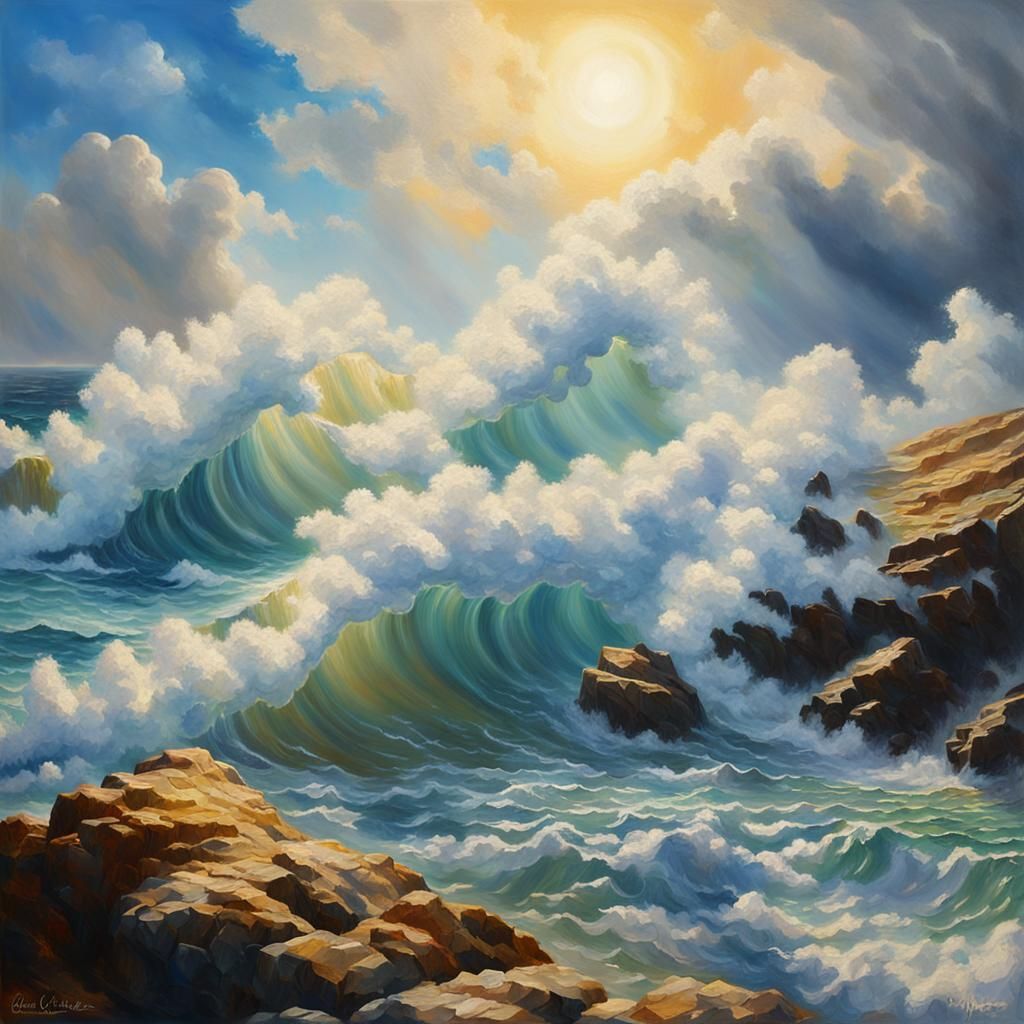 Waves Crashing on Rocks in Hyperrealism