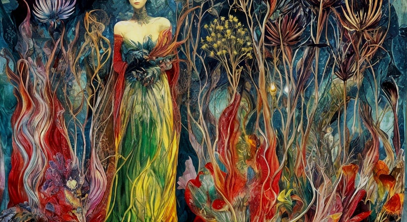 Floral Goddess in Surreal Dreamscape Collage