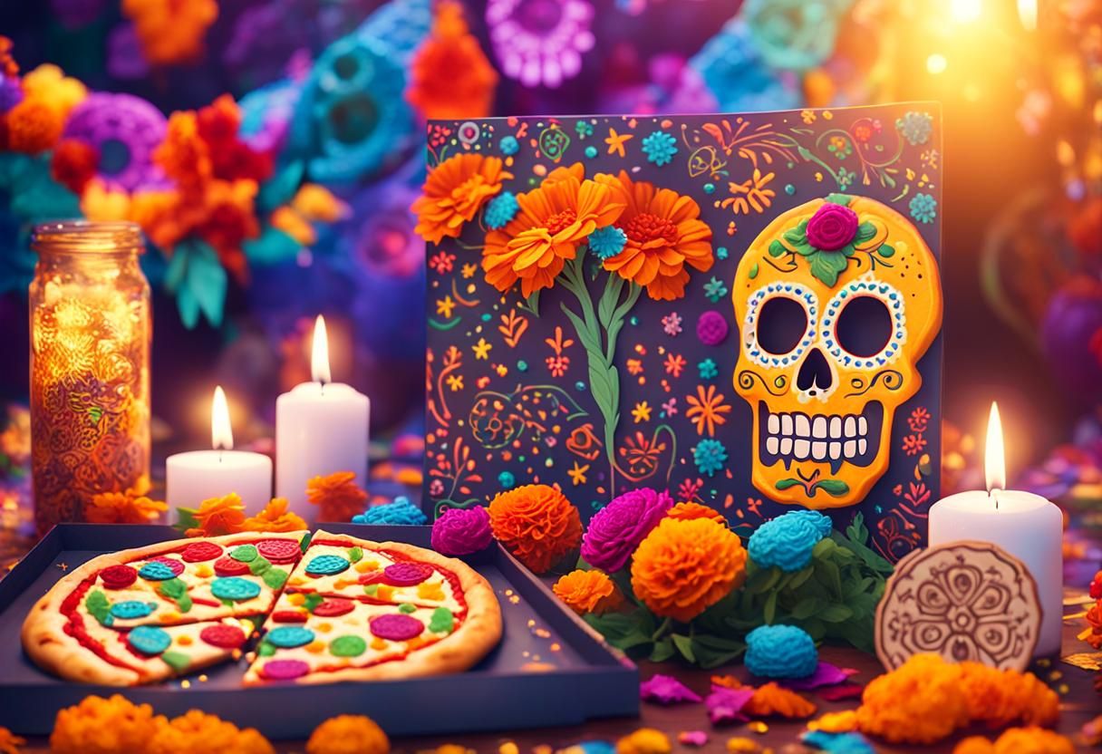 Dia de los Muertos Pizza Art: Mexican Folk Art