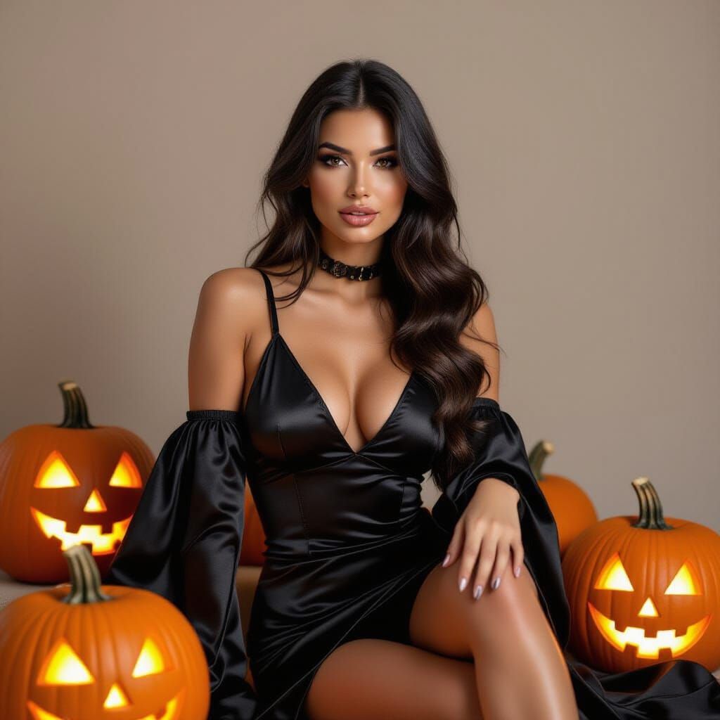 Pretty Woman in Satin Halloween Costume by Jack O' Lanterns