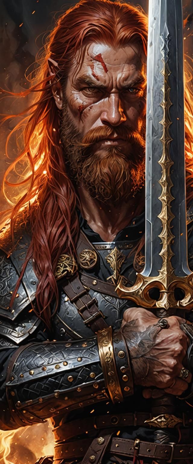 Dwarven Warrior Portrait with Sword, Fantasy Art