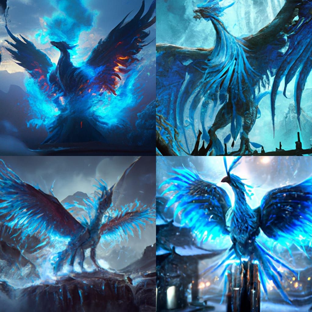 Majestic Blue Phoenix in Detailed Matte Painting