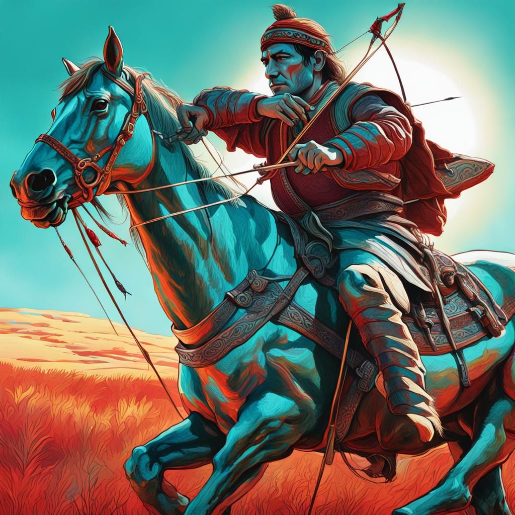 Scythian Archer on Horseback: Hyperrealistic Digital Art
