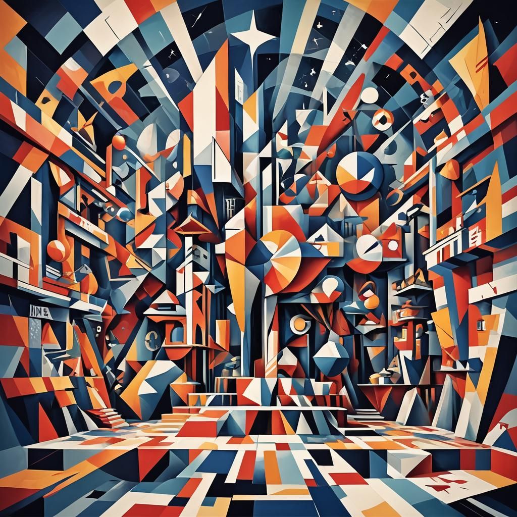 Cubist Eurovision Stage in Geometric Fauvism Style