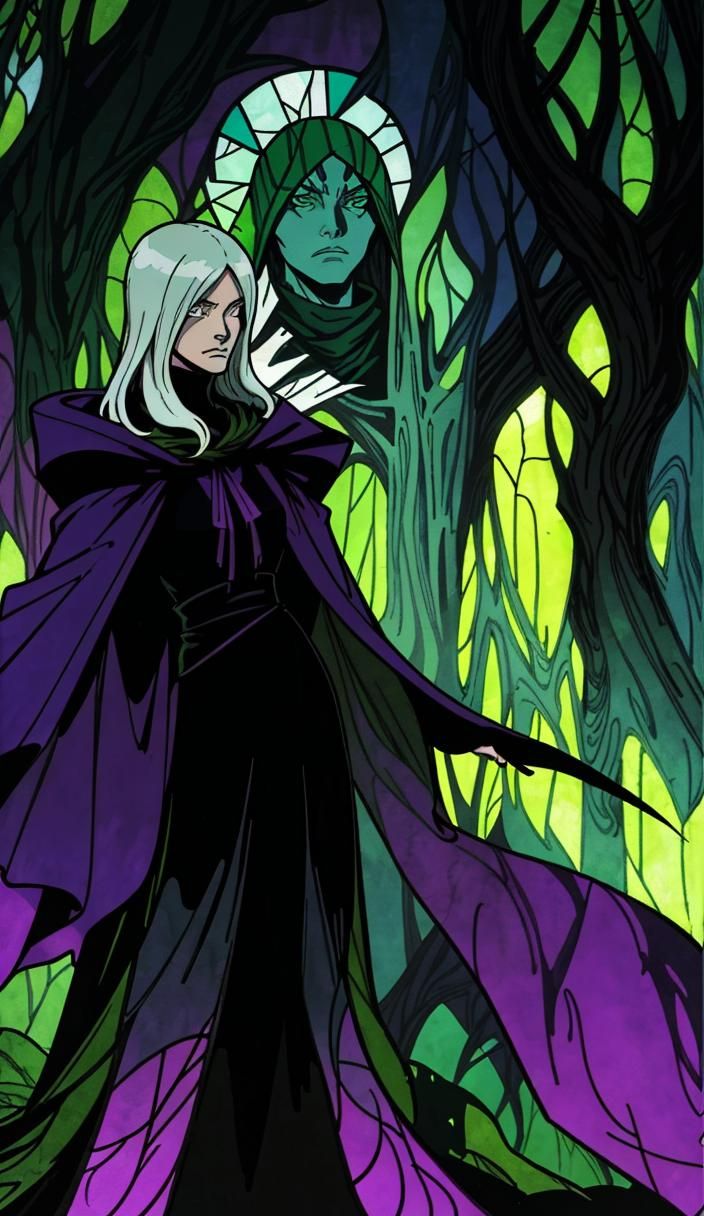 Woman in Mystic Forest: Comic Style Line Art