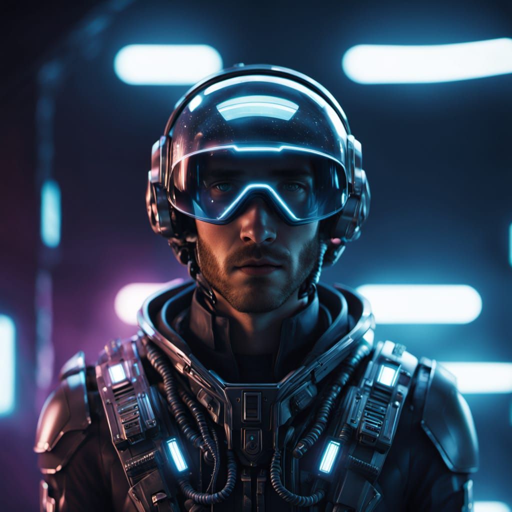 Futuristic Man in High-Tech Sci-Fi Outfit