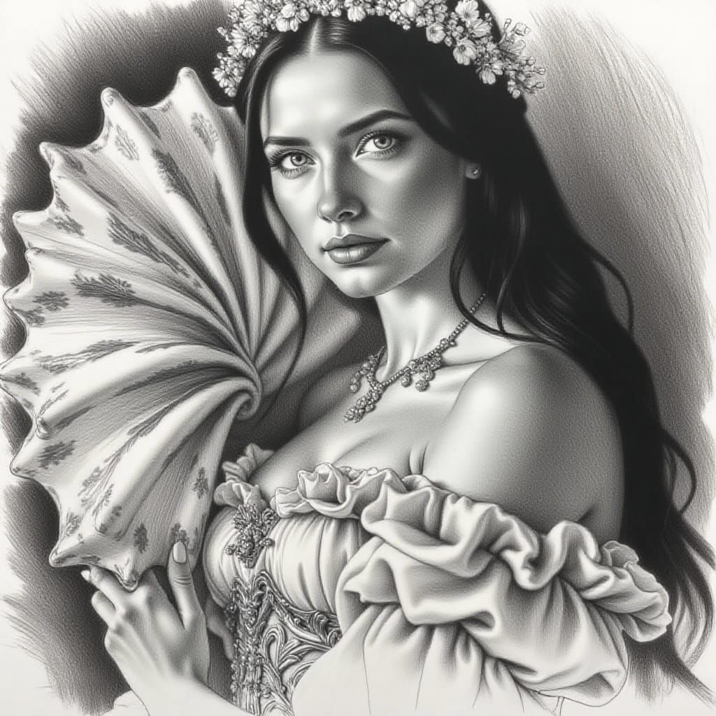 Aphrodite Goddess Emerges from Shell in Renaissance Style