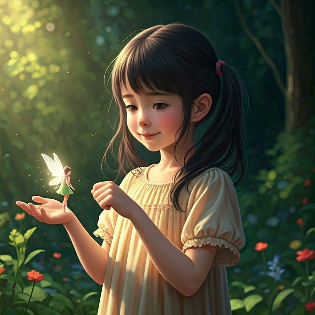 Anime Girl with Fairy: Ghibli-Inspired Key Visual