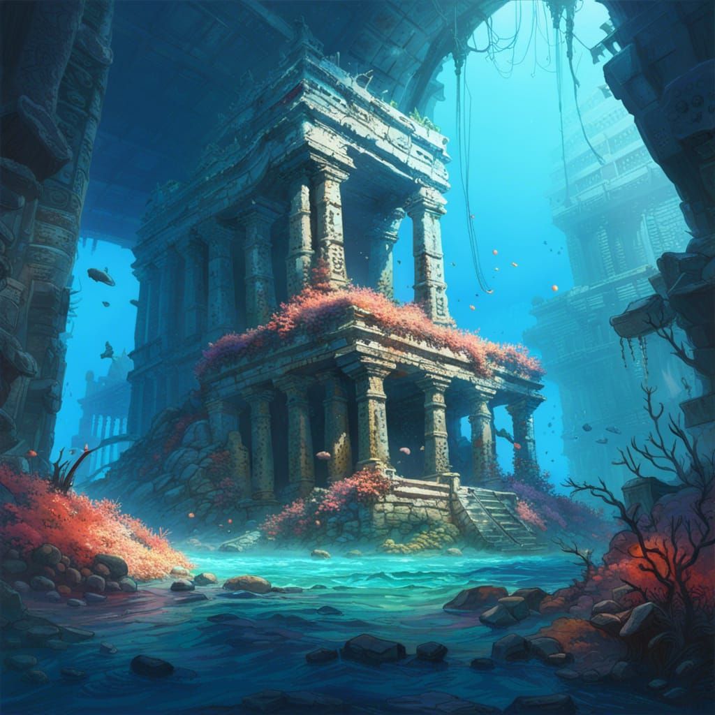 Ocean Floor Stone Ruins in Maximalist Style