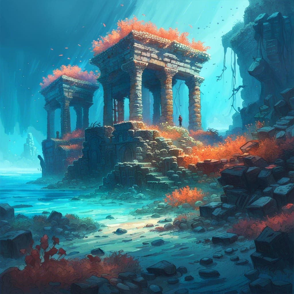 Ocean Floor Stone Ruins in Maximalist Style