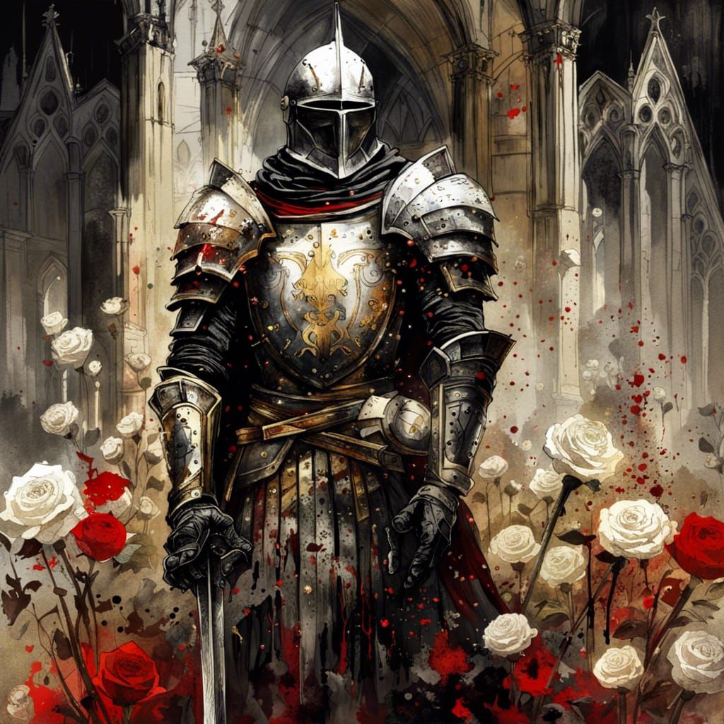 Gothic Knight Templar in a Dark Fantasy Landscape