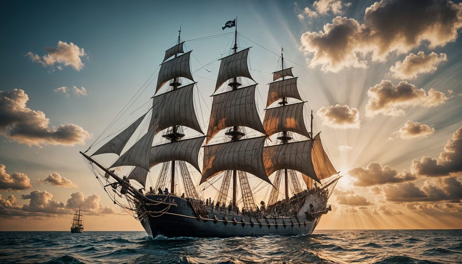 Sailing Ship Rises Above the Horizon in Skies Filled with Na...