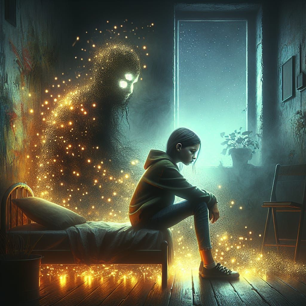 Surreal Firefly Monster in Grungy Digital Art