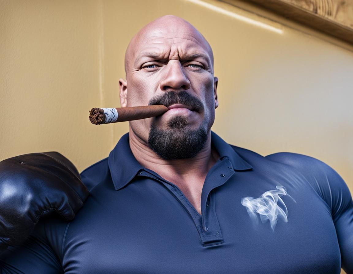 Muscular Bodybuilder Smoking Cigar