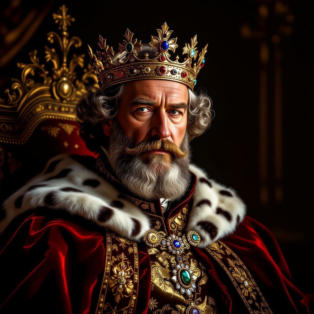 Regal King in Opulent Palace, Cinematic Portrait