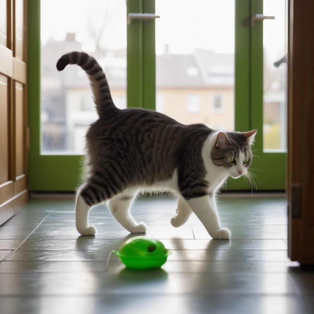 Whimsical Feline Playtime in Warm Light