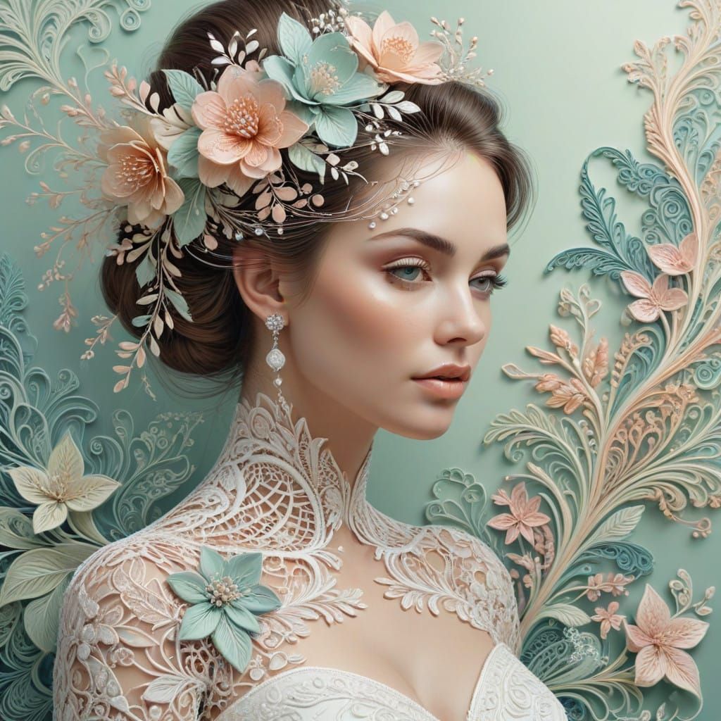 Whimsical Spring Bride in Vibrant Digital Embroidery