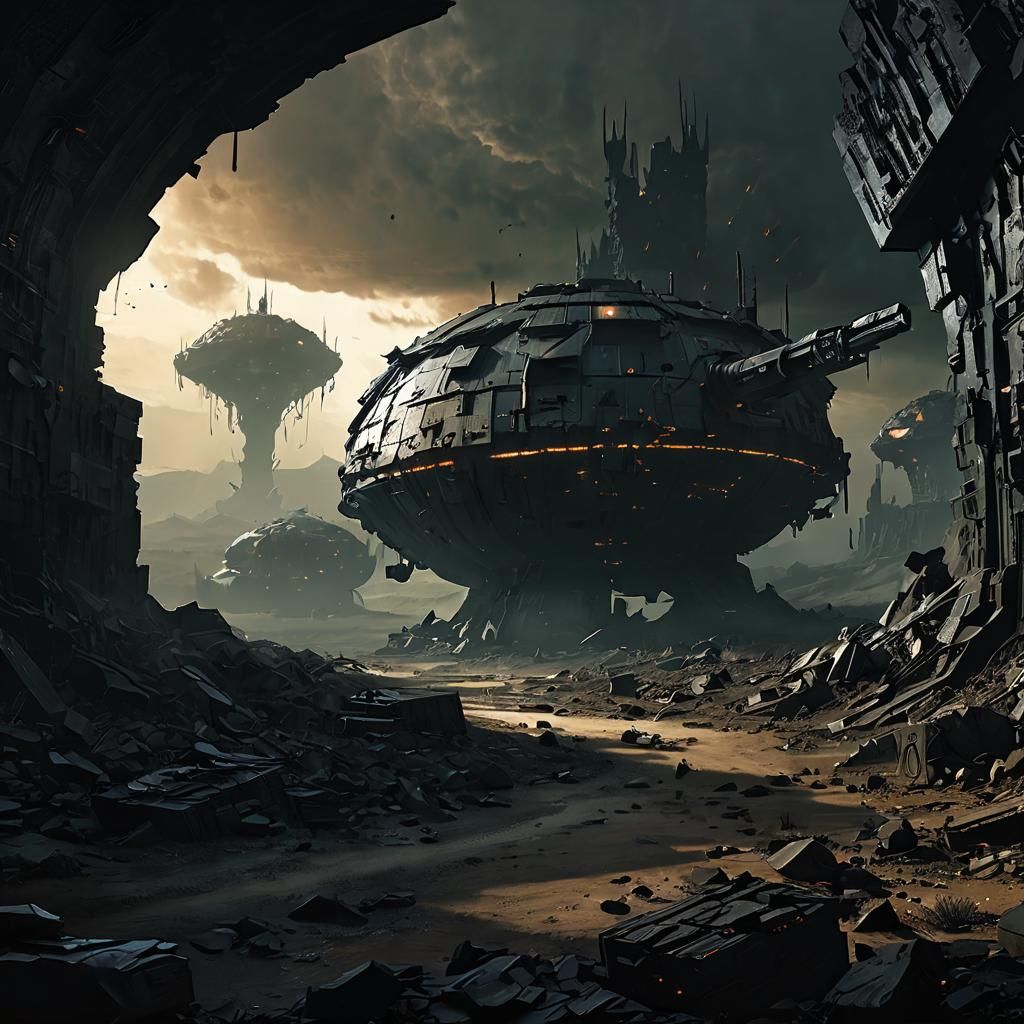 Menacing Tanks in a Dark, Gritty Landscape