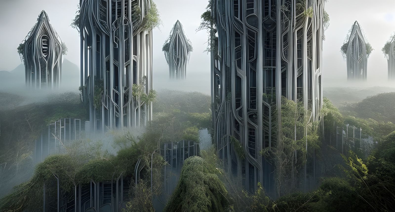 Silver Solarpunk City with Gothic Architecture