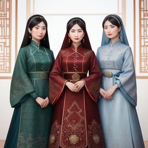 Uyghur Girls in Traditional Dress: High-Resolution Portrait